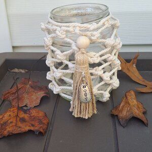 Boho Macrame Tassel  jar/ battery tealight included